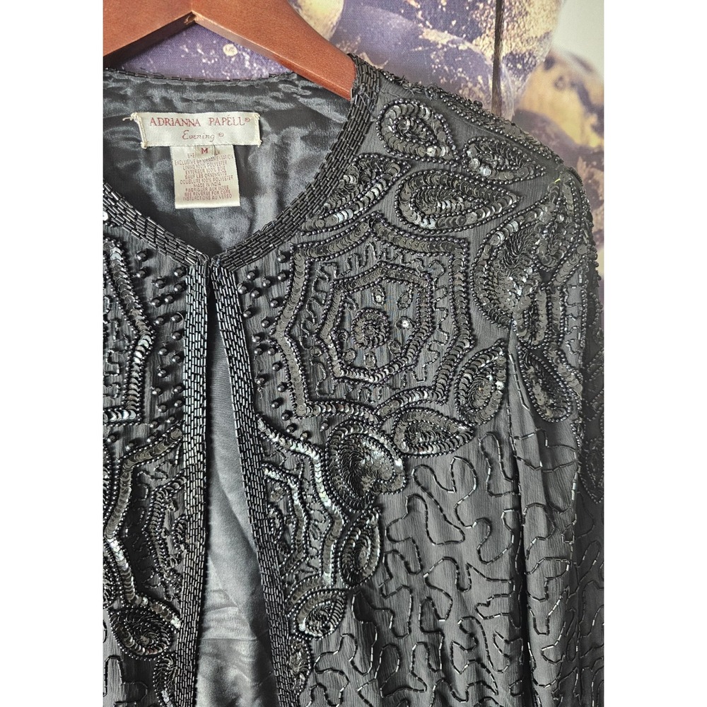 Adrianna Papell Evening Beaded Sequin‎ Jacket Bolero Black Party Elegant Size M - Picture 5 of 11